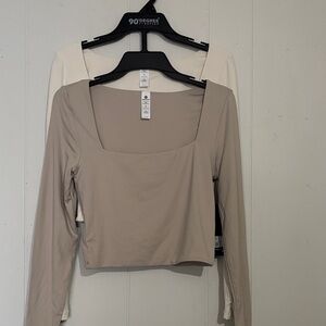 2 shirts, 90 Degree By Reflex Taupe Long Sleeve Crop Top